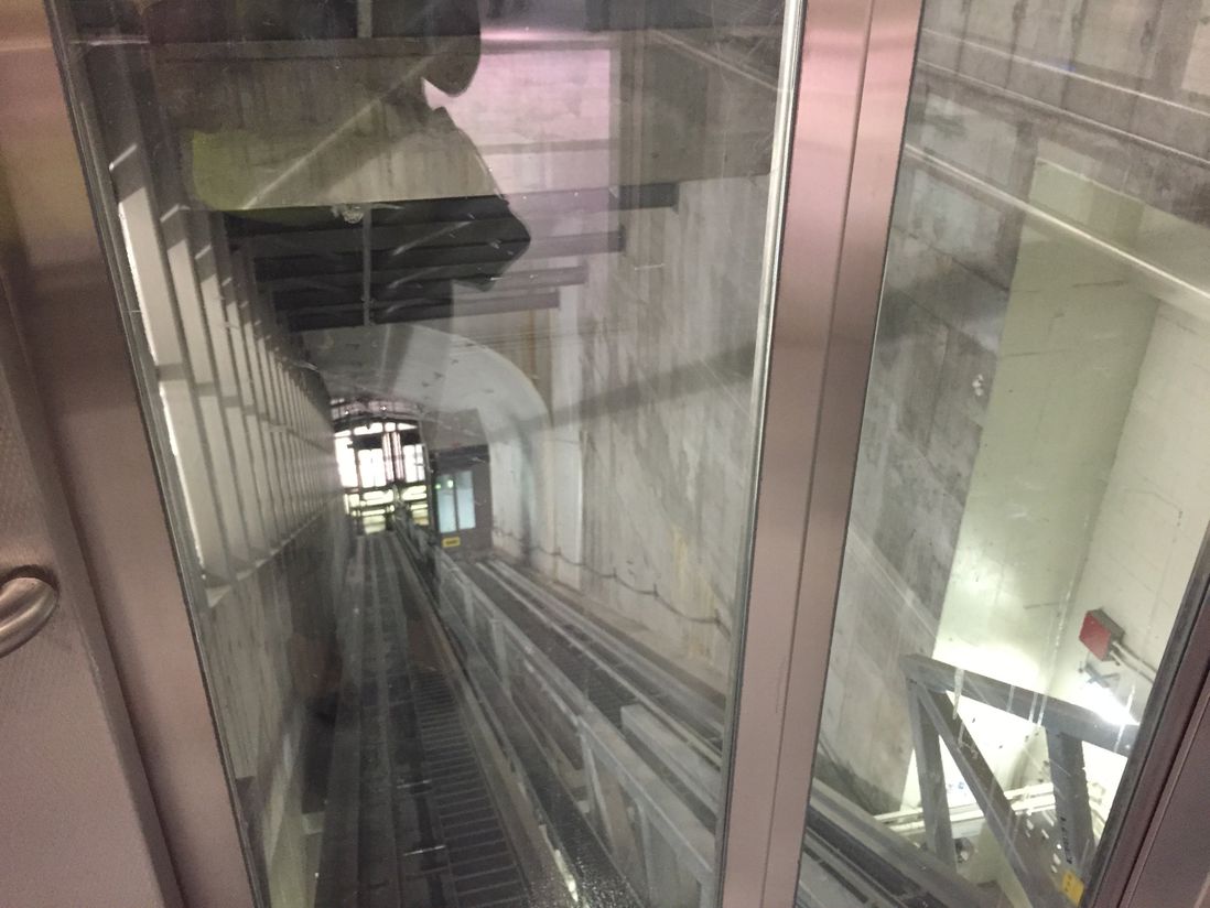 Inside the funicular elevator<br>